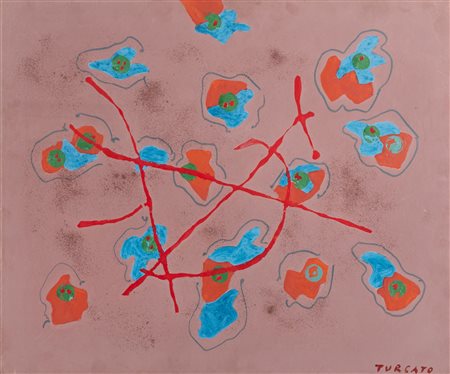 Giulio Turcato  (Mantova, 1912 - Roma, 1995) 
Composizione con Timbri 1964-66
Tecnica mista su tela 50x60 cm