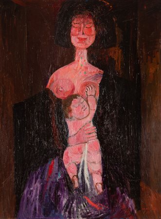 Bruno Cassinari  (Piacenza, 1912 - Milano, 1992) Maternità 1967 Olio su tela 130x97 cm