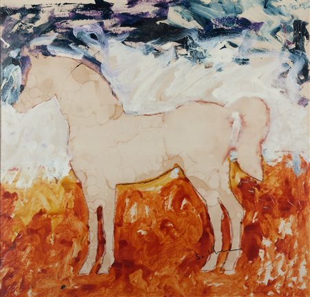 Mario Schifano  (Homs, 20/09/1934 - Roma, 26/01/1998) 
Cavallo Fine anni '70
Smalto su tela con perspex cm 98x95
