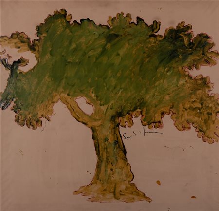 Mario Schifano  (Homs, 20/09/1934 - Roma, 26/01/1998) 
Albero Primi anni '80
Smalto su tela con perspex cm 98x95