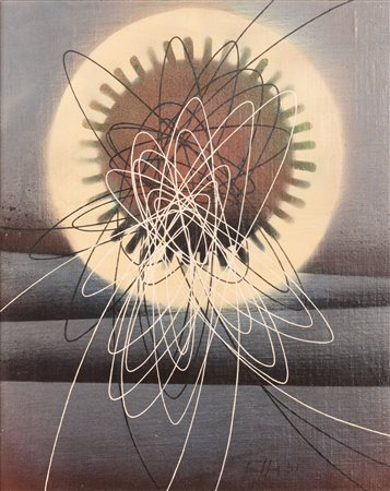 Roberto Crippa  (Monza, 07/05/1921 - Bresso, 19/03/1972) 
Spirale Ollo 1951
Olio su tela 50x40 cm e 76x66 cm