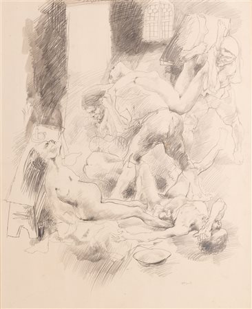 Ugo Attardi  (Genova, 12/03/1923 - Roma, 21/07/2006) 
Figure 
Matita su carta 50x60 cm e 83x72 cm