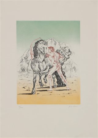 DE CHIRICO Giorgio (Volos 10/07/1888 - Roma 20/11/1978) Arciere con cavallo,...