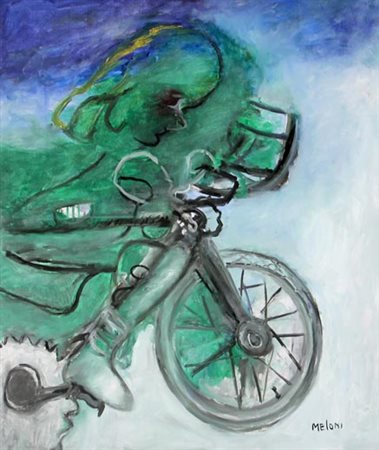MELONI Gino (Varese, 1905 - Lissone, 1989) Bambina in bicicletta e paesaggio,...