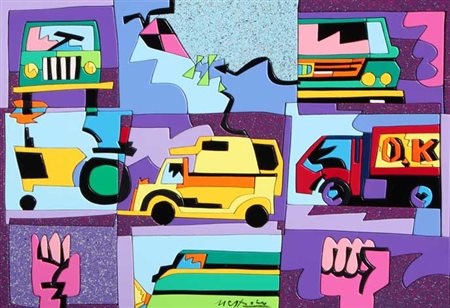 NESPOLO Ugo (Mosso Santa Maria (Bi) 29/08/1941) Mezzi di trasporto acrilici...