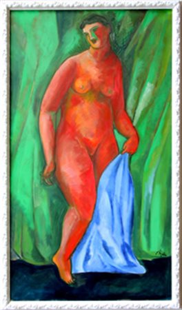 CHIA Sandro (Firenze 20/04/1946) Donna con panno blue olio su tela cm. 180 X...