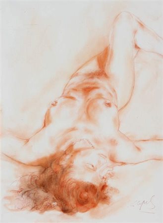 CREPALDI Luciano (Novara, 1949) Modella, 2009 sanguigna su tela cm. 70 X 50...