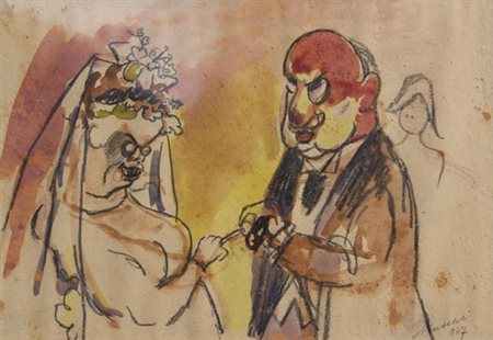 MACCARI Mino (Siena 24/11/1898 - Roma 16/06/1989) Le mariage, 1937 acquarello...