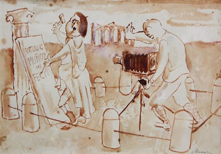 MACCARI Mino (Siena 24/11/1898 - Roma 16/06/1989) Fotocronaca acquarello su...