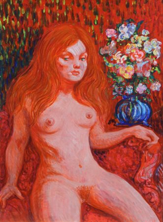 SASSU Aligi (Milano, 1912 - Pollença, 2000) Maja con flores, anni 70 olio su...