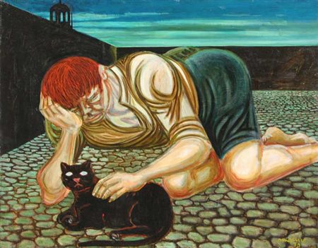 MIGNECO Giuseppe (Messina 09/02/1908 - Milano 28/02/1997) Ragazzo col gatto,...