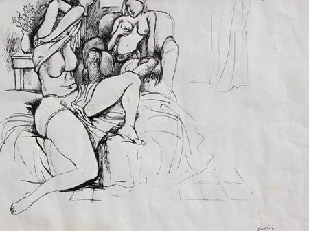 GUTTUSO Renato (Bagheria 02/01/1912 - Roma 17/01/1987) Senza titolo china e...