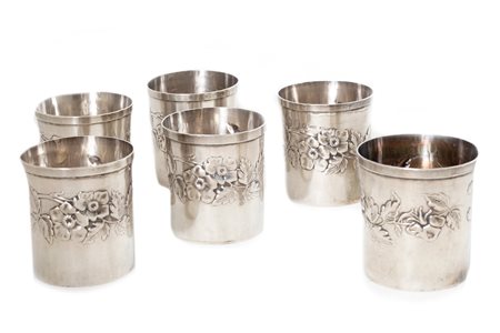 Servizio da sei bicchieri in argento Sterling, inizi secolo XX