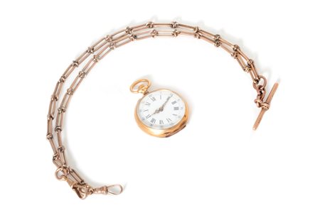 Orologio da tasca in oro, con catena, fine secolo XIX