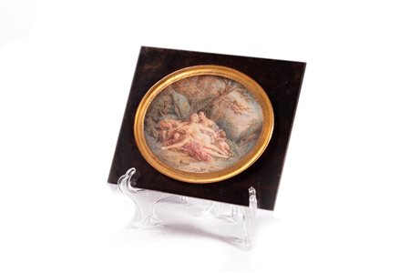 Scuola francese, secolo XIX - Miniatura raffigurante scena erotica