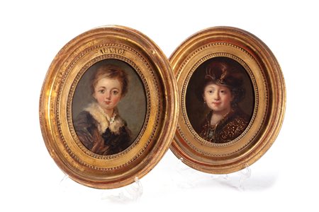 Scuola francese o fiamminga, secolo XIX - Ritratto di bambino e Ritratto di giovinetta