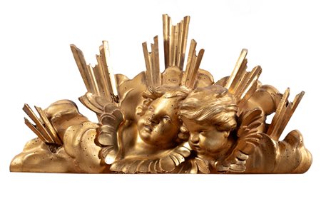 Sovrapporta a raggiera e angeli in legno intagliato e dorato, secoli XVIII - XIX