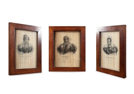 Tre incisioni assemblate a formare un'unica opera con gioco ottico, secolo XIX