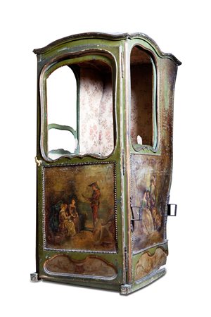 Portantina in legno laccata e dipinta, secolo XVIII