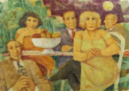 SQUILLANTINI REMO (1920 - 1996) - Sera in giardino.