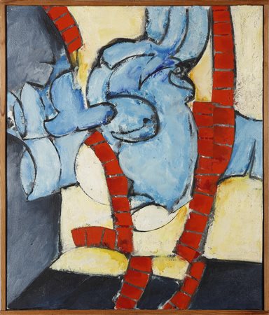 SCHMIDT ALLAN  (1923 - 1989) - Objet bleu avec des bandes rouges.