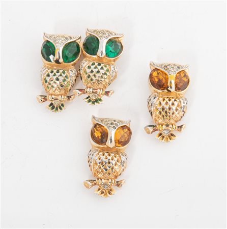 CORO Lotto composto da spilla Duette e due spille singole con gufi....