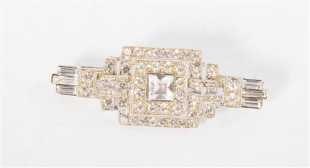 ANONIMO Spilla in argento 800 a motivo geometrico decorata con imitazioni di...