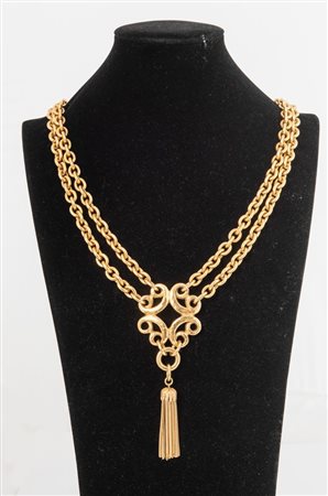YVES SAINT LAURENT Lunga collana in metallo dorato realizzata a doppia catena...