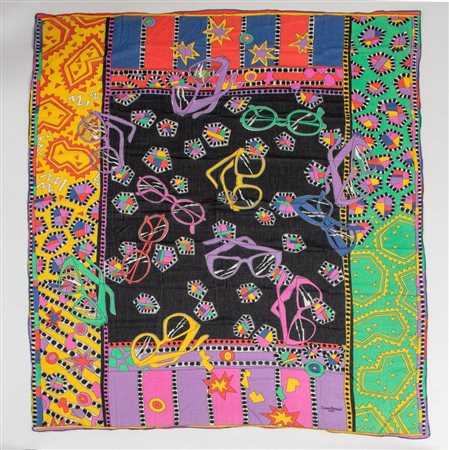 LOUIS FÉRAUD Grande foulard in cotone multicolore. Cm 150x135. Composizione:...