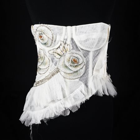 Christian Dior corsetto in raso di seta e tulle di cotone avorio arricchito...