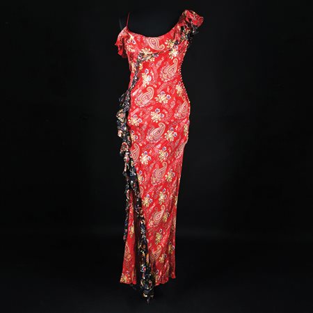 Christian Dior abito da sera con spalline in voile di seta rossa a disegno...