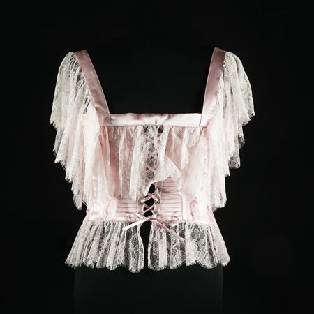 Valentino corsetto di raso di seta e pizzo rosa pallido, tg. 6 (una macchia...