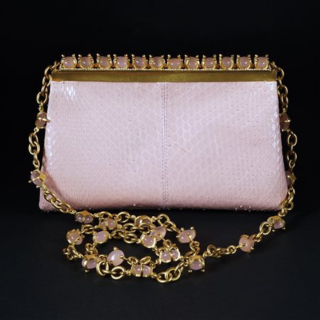 Valentino borsetta gioiello in pelle pitonata rosa con tracolla e chiusura in...