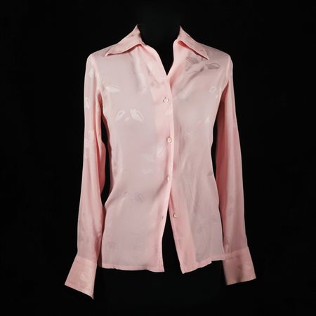 Valentino camicia in seta rosa operata a fantasia di conchiglie, tg. 4