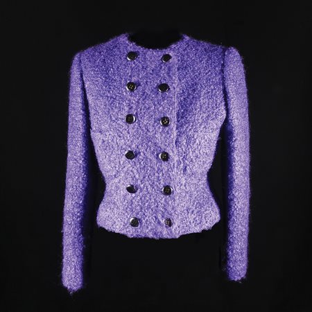 Valentino giacca corta a doppio petto in lana bouclé viola, tg. 42