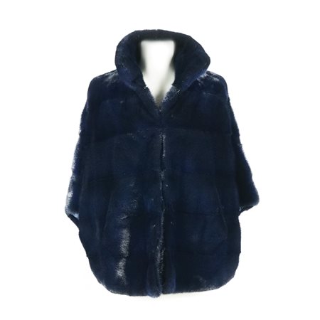 De Nicola cappa in visone blu a lavorazione orizzontale con collo alla...