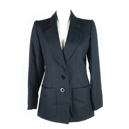 Yves Saint Laurent blazer in gabardine spinato blu con tasche a toppa