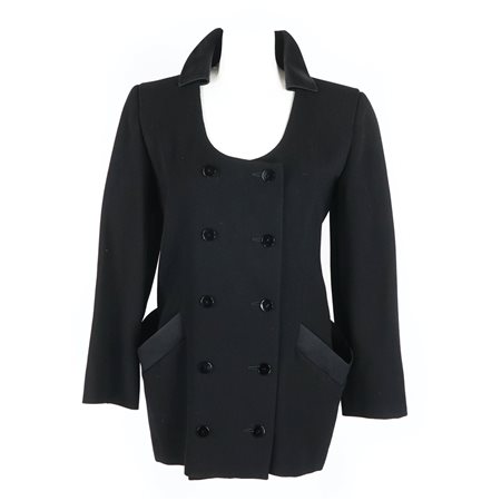 Pierre Cardin giacca doppio petto in crêpe nero con colletto in raso nero