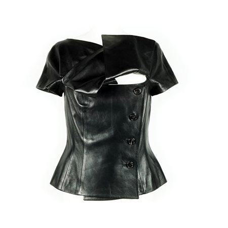 Christian Dior giacca a mezza manica in nappa nera; bottoni logati, tg. I 44