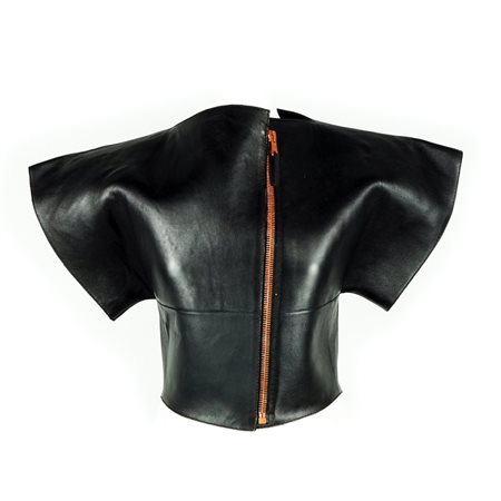 Balenciaga giubbino in pelle nera a maniche corte; chiusura a zip, tg. 36