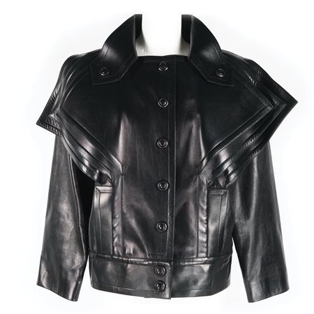 Pierre Cardin giubbetto in pelle nera con ampi revers sovrapposti