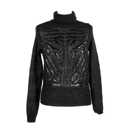 Versace golf a collo alto in lana nera con applicazioni di pvc, tg. 42