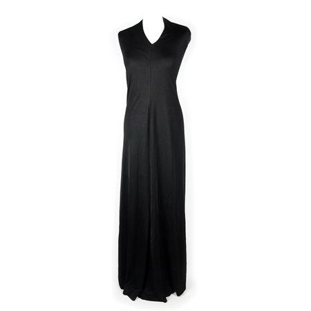 Paco Rabanne abito lungo con scollo all'americana in viscosa nera, tg. L