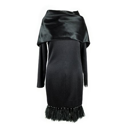 Nina Ricci abito di seta nera goffrata con ampio collo in raso e orlo...