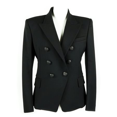 Balmain giacca nera a doppio petto in gabardine di lana, tg. 40
