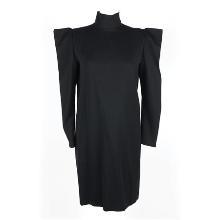 Pierre Cardin abito in lana nera a collo alto con maniche squadrate