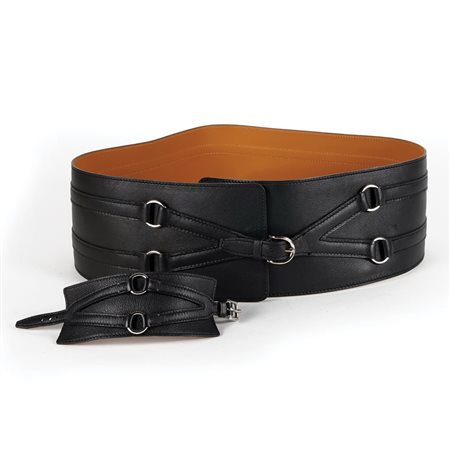 Hermès cintura in pelle nera, mis. 90 e bracciale in pendant, dust bag
