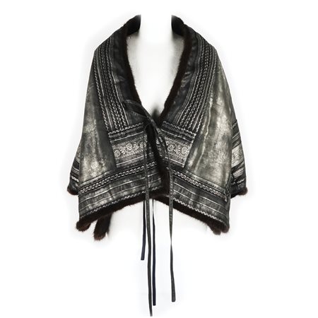 Jean Paul Gaultier giubbino a kimono in seta e poliestere grigio/argento con...