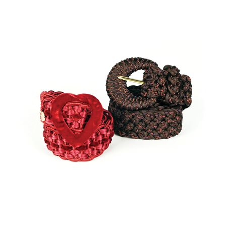 Yves Saint Laurent due cinture in nastro intrecciato marrone e rosso