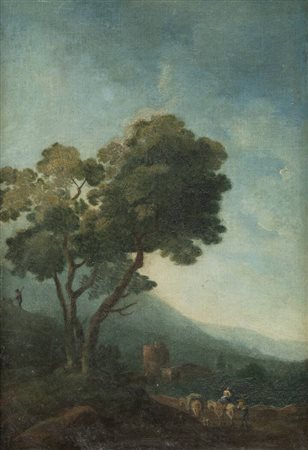 PITTORE ANONIMO<BR>"Paesaggio con figure" fine XVII inizi XVIII secolo